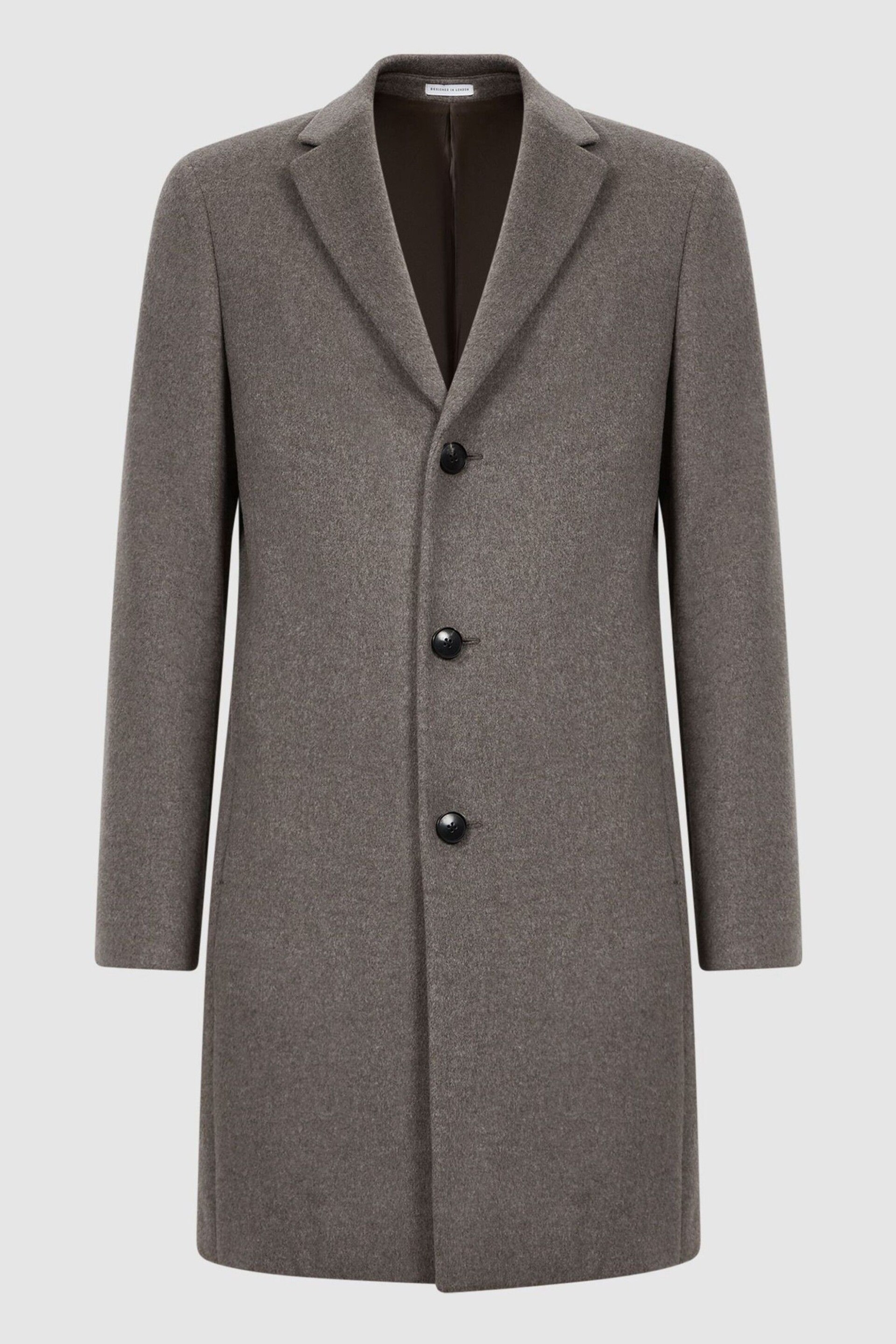 Reiss Mouse Melange Gable Wool Blend Single Breasted Epsom Overcoat - Image 2 of 5