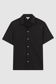 Reiss Black Darcy Textured Button-Through T-Shirt - Image 2 of 4