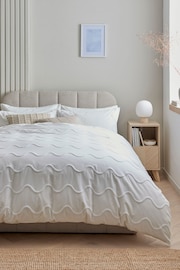 White Tufted Wave 100% Cotton Duvet Cover and Pillowcase Set - Image 1 of 4