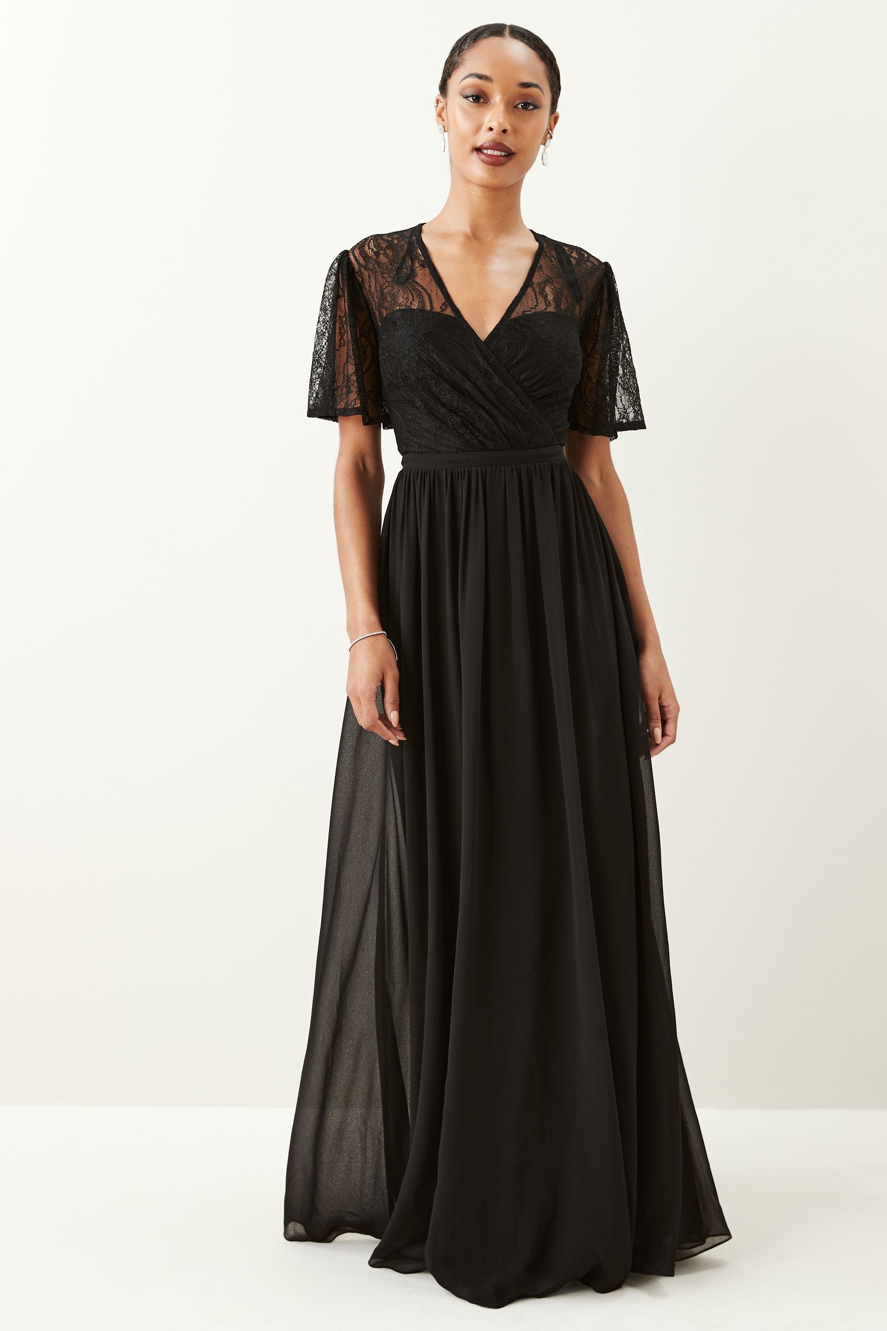 Lace bodice long dress deals