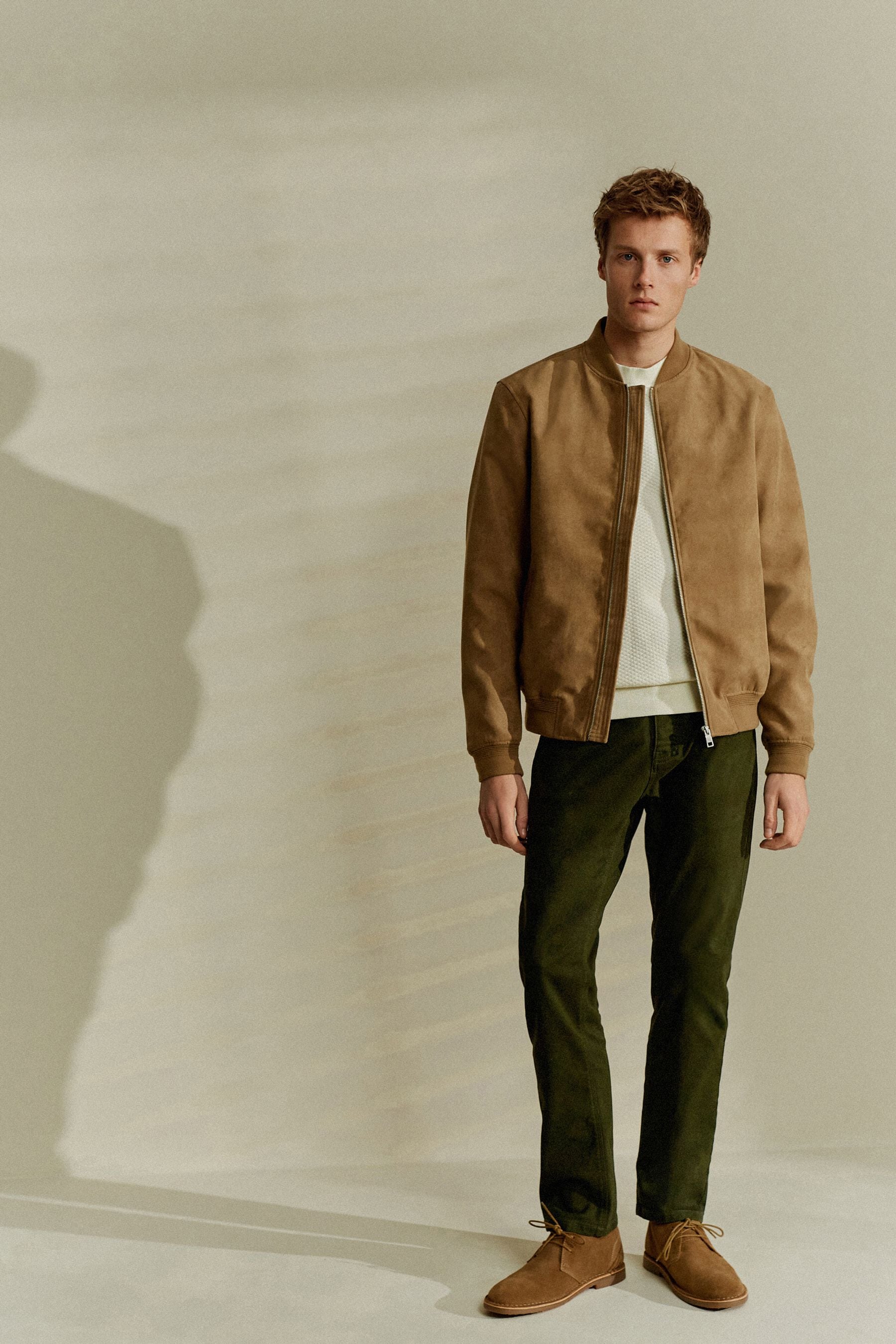 Neutral Faux Suede Bomber Jacket