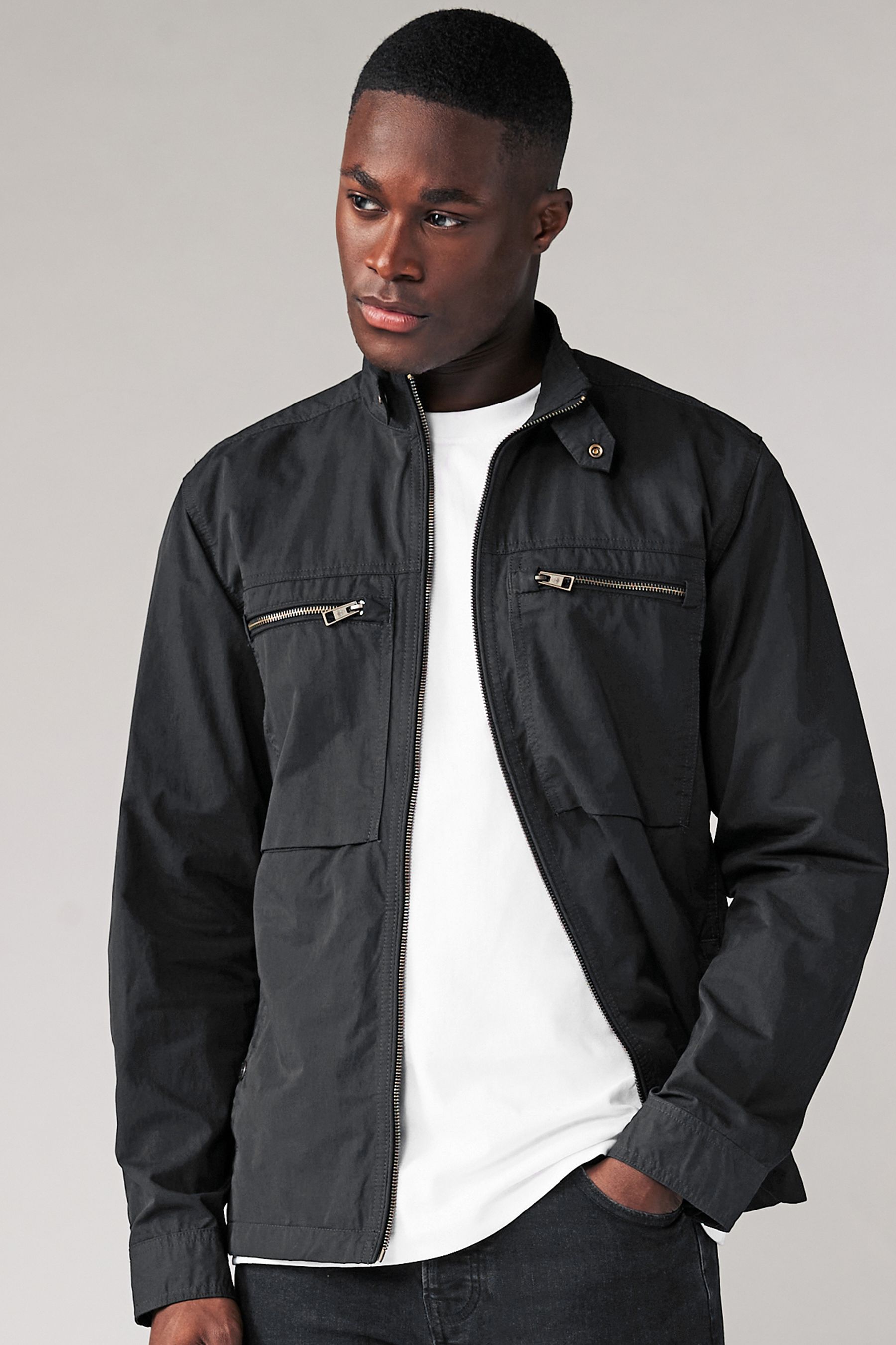 NEXT Black Shower Resistant Utility Shacket medium Mens