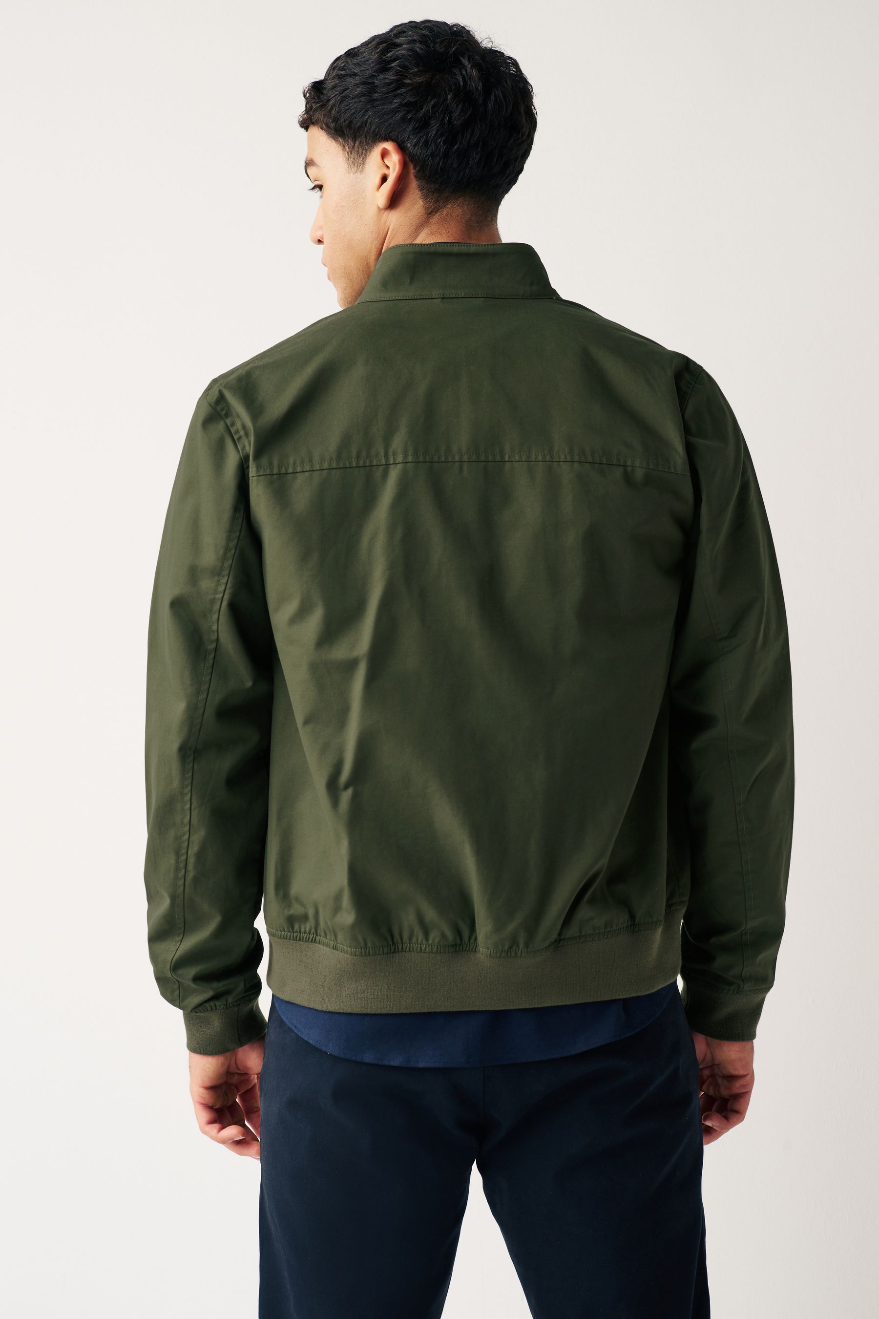 Khaki Green Shower Resistant Check Lining Harrington Jacket