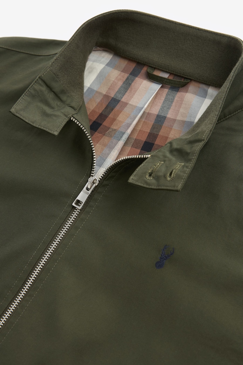 Khaki Green Shower Resistant Check Lining Harrington Jacket - Image 9 of 11
