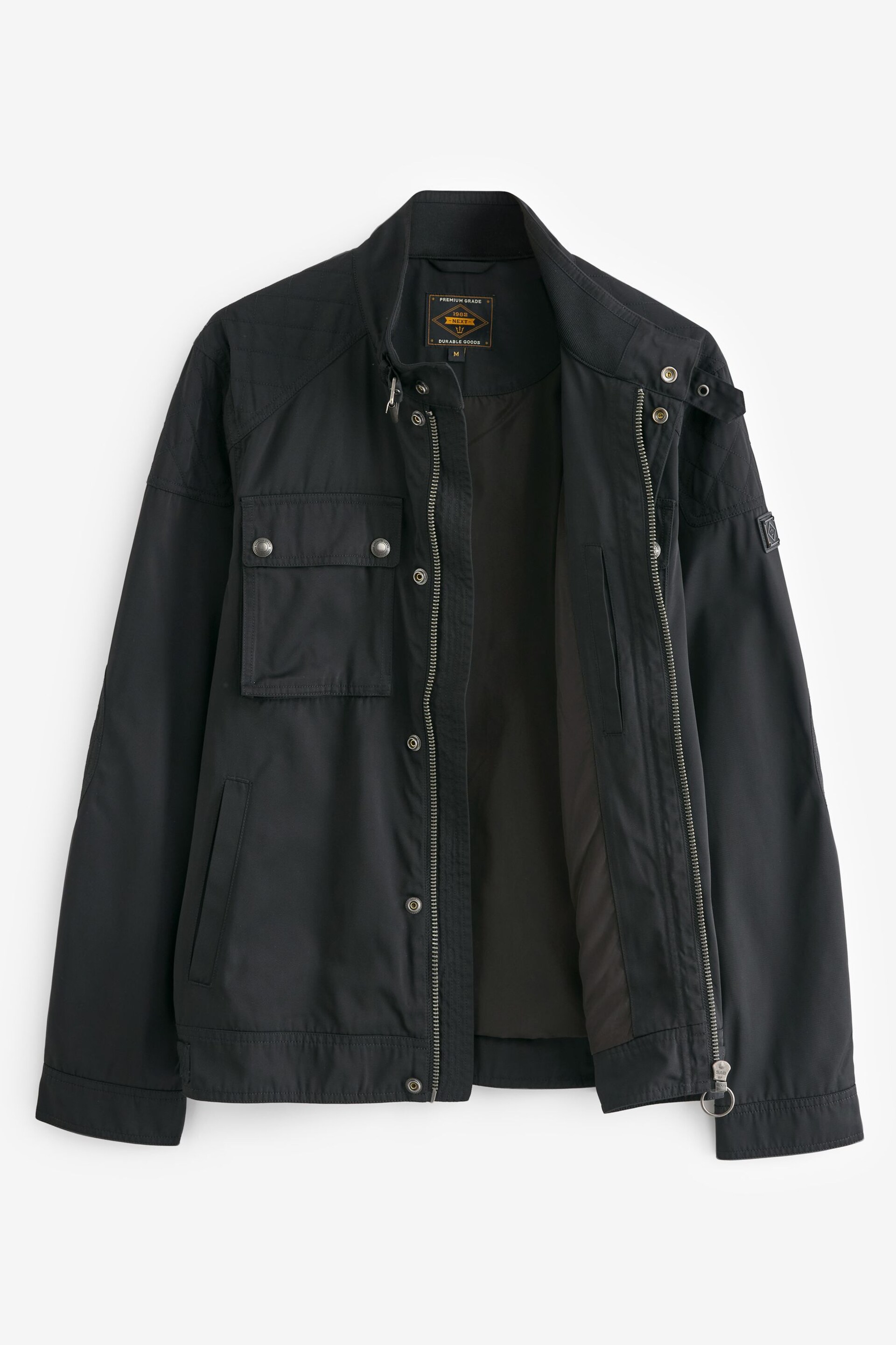 Black Shower Resistant Biker Jacket - Image 9 of 12