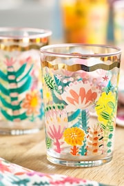 Lucy Tiffney Set of 4 Floral Gold Rim Tumbler Glasses - Image 2 of 4