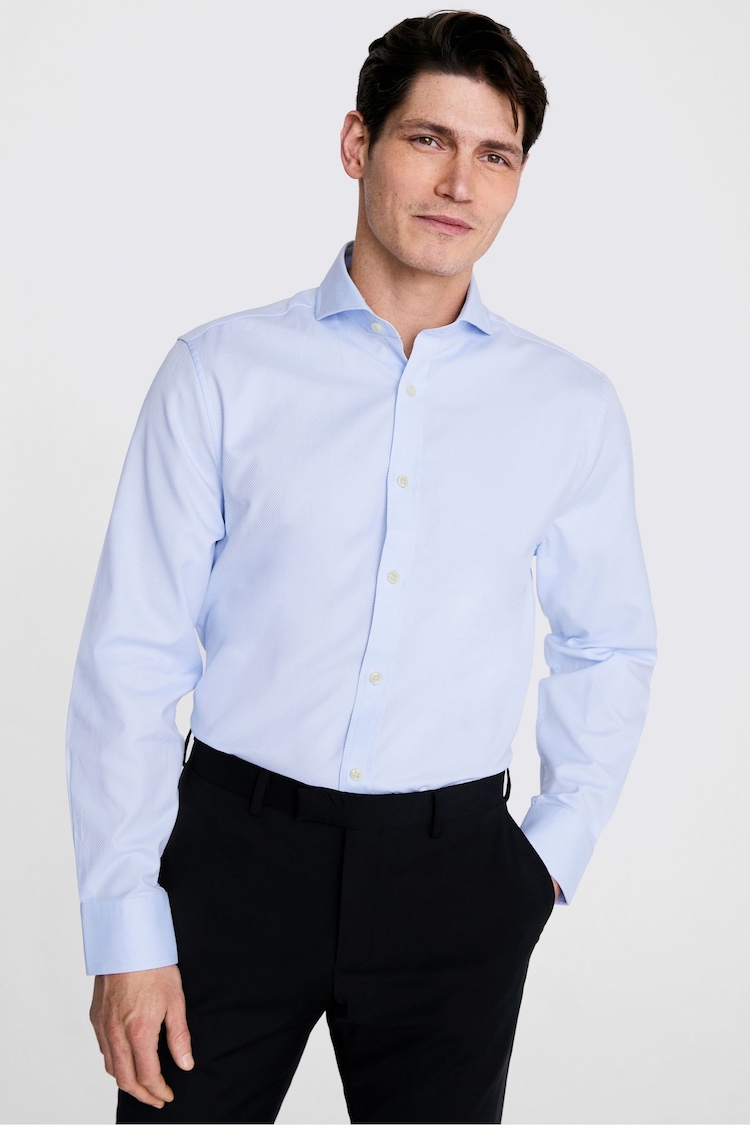 MOSS Blue 100% Cotton Dobby Stretch Shirt - Image 1 of 4