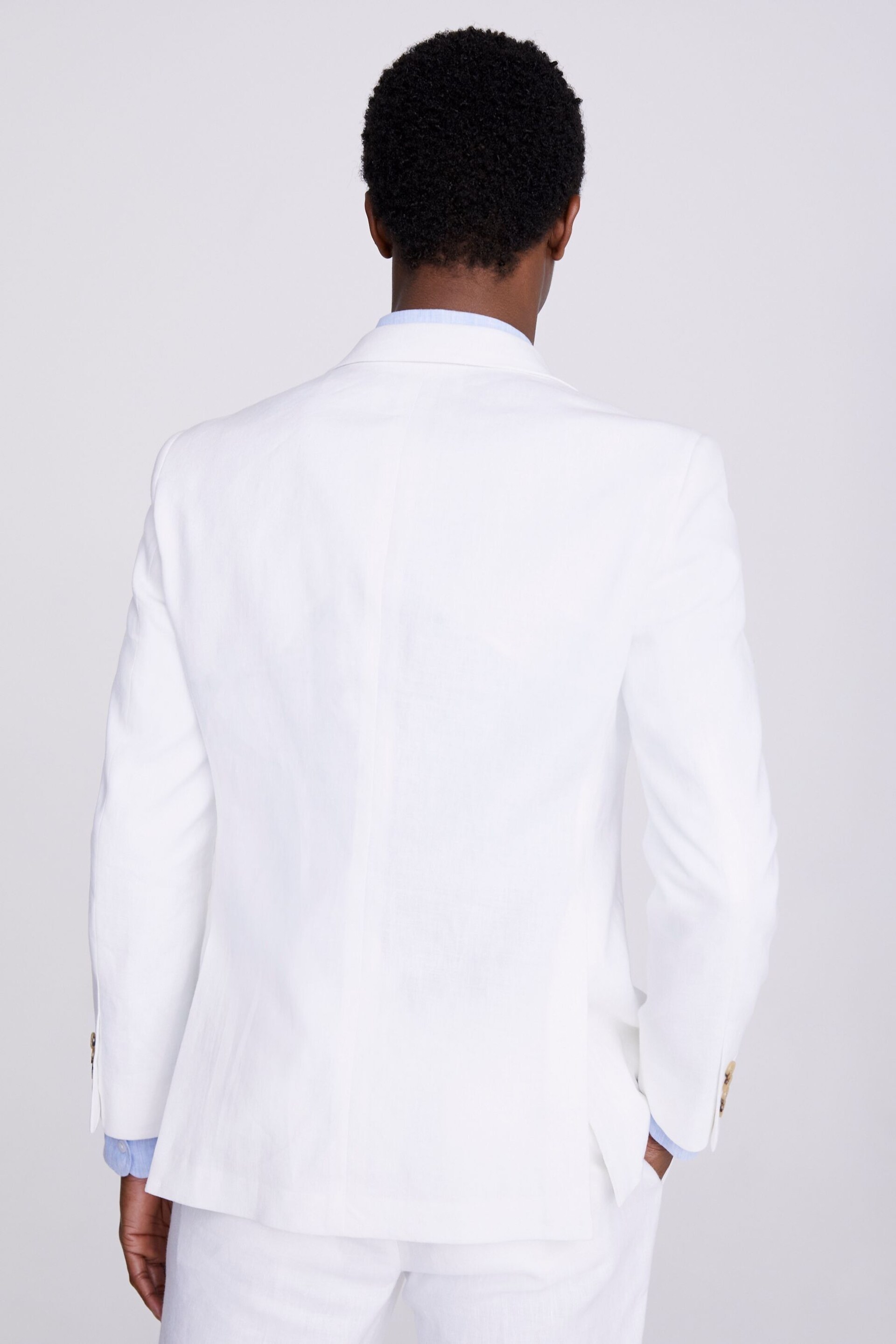 MOSS White Tailored Fit Matte Linen Jacket - Image 3 of 3