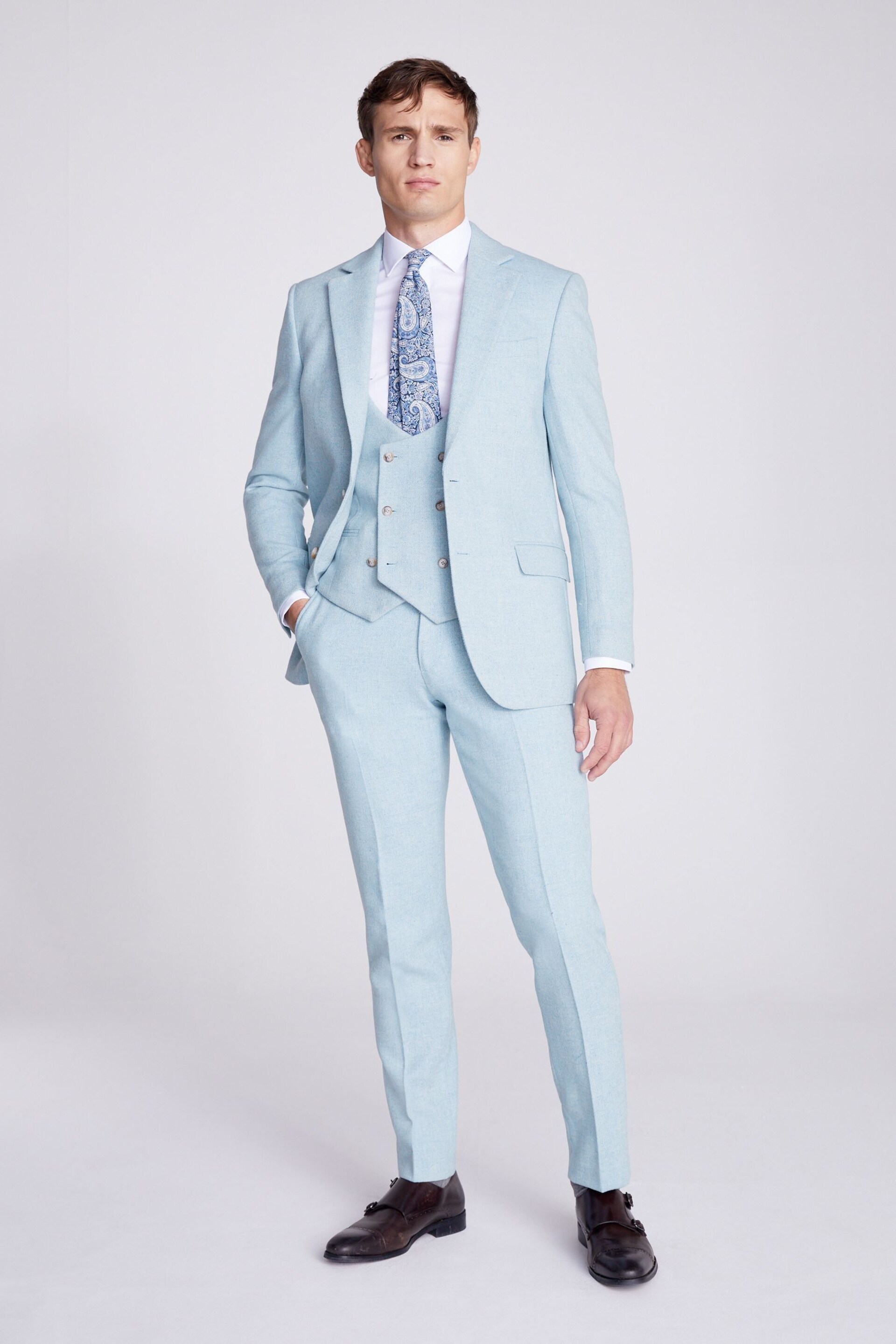 MOSS Blue Tailored Fit Donegal Jacket - Image 3 of 5