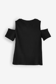 Black Cold Shoulder Rib T-Shirt (3-16yrs) - Image 2 of 3