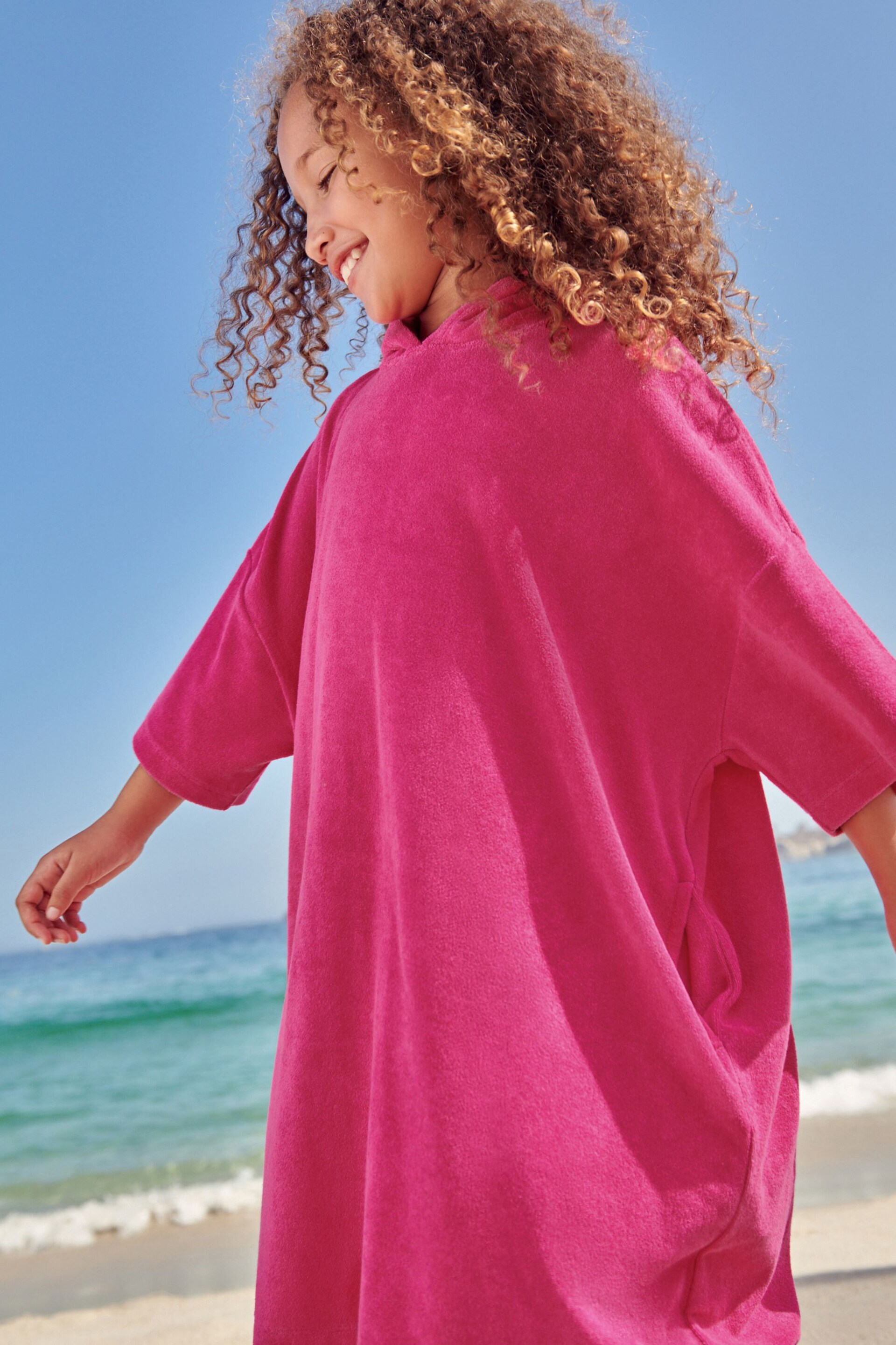 Bright Pink Oversized Hooded Towelling Cover-Up - Image 1 of 4