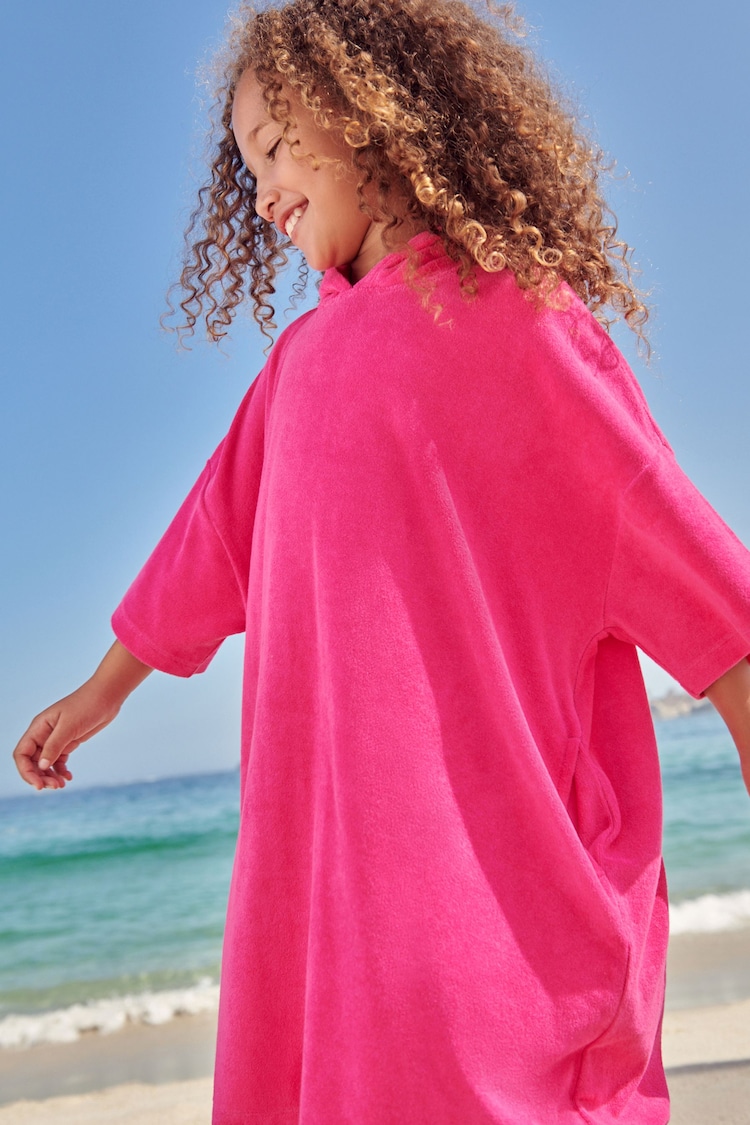 Bright Pink Oversized Hooded Towelling Cover-Up - Image 1 of 4
