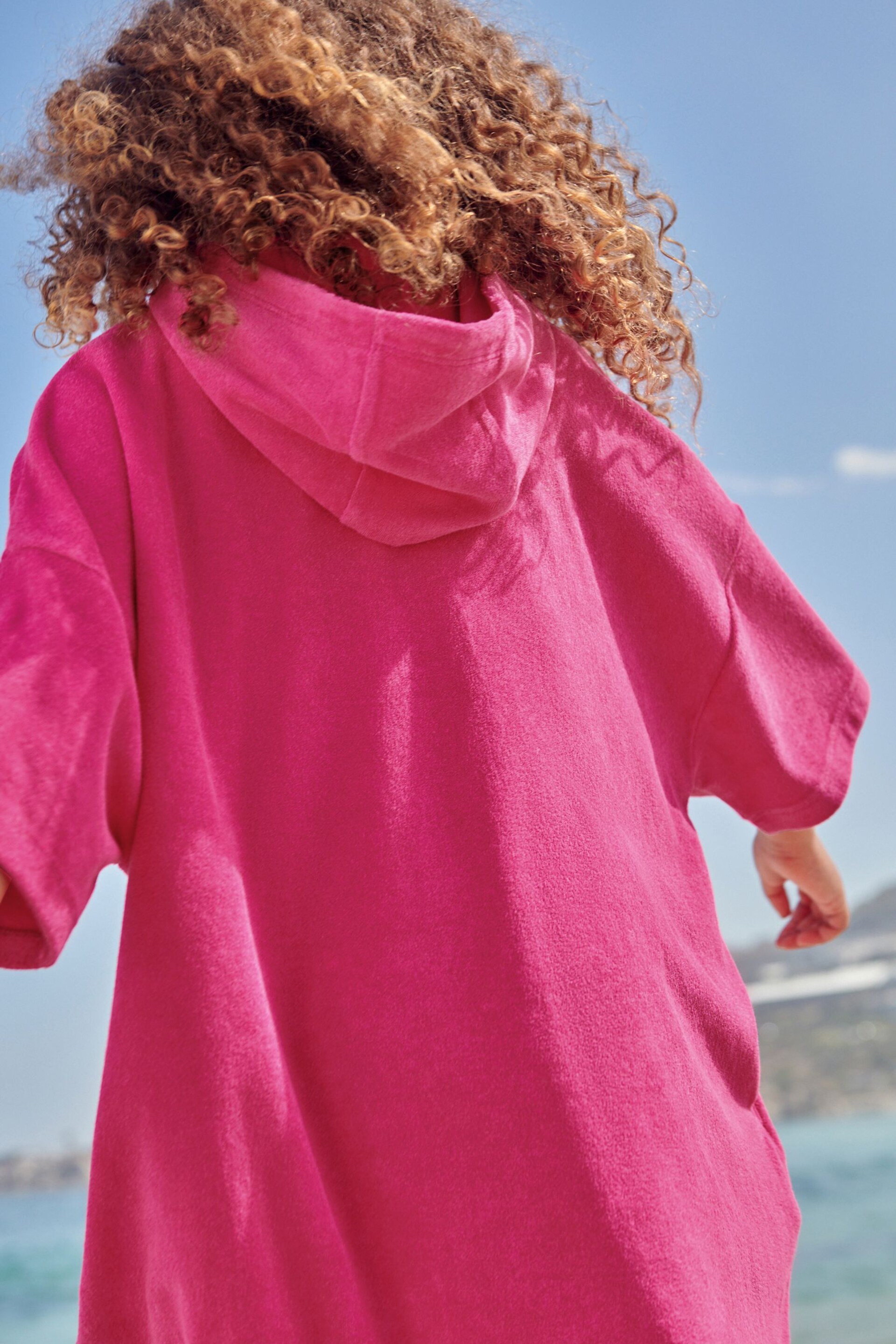 Bright Pink Oversized Hooded Towelling Cover-Up - Image 3 of 4