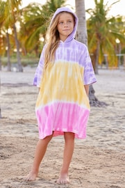 Multi 100% Cotton Tie Dye Towelling Poncho (3-16yrs) - Image 2 of 6