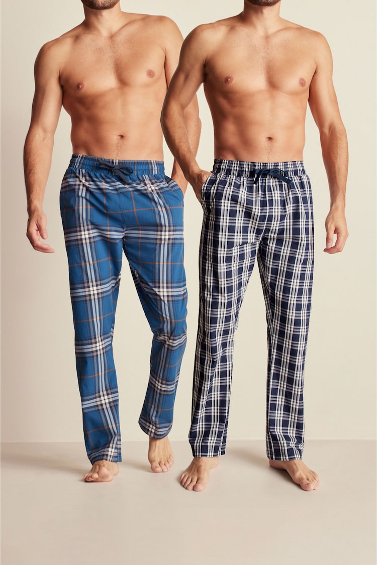 Blue Woven Check Pyjama Bottoms 2 Pack - Image 1 of 13