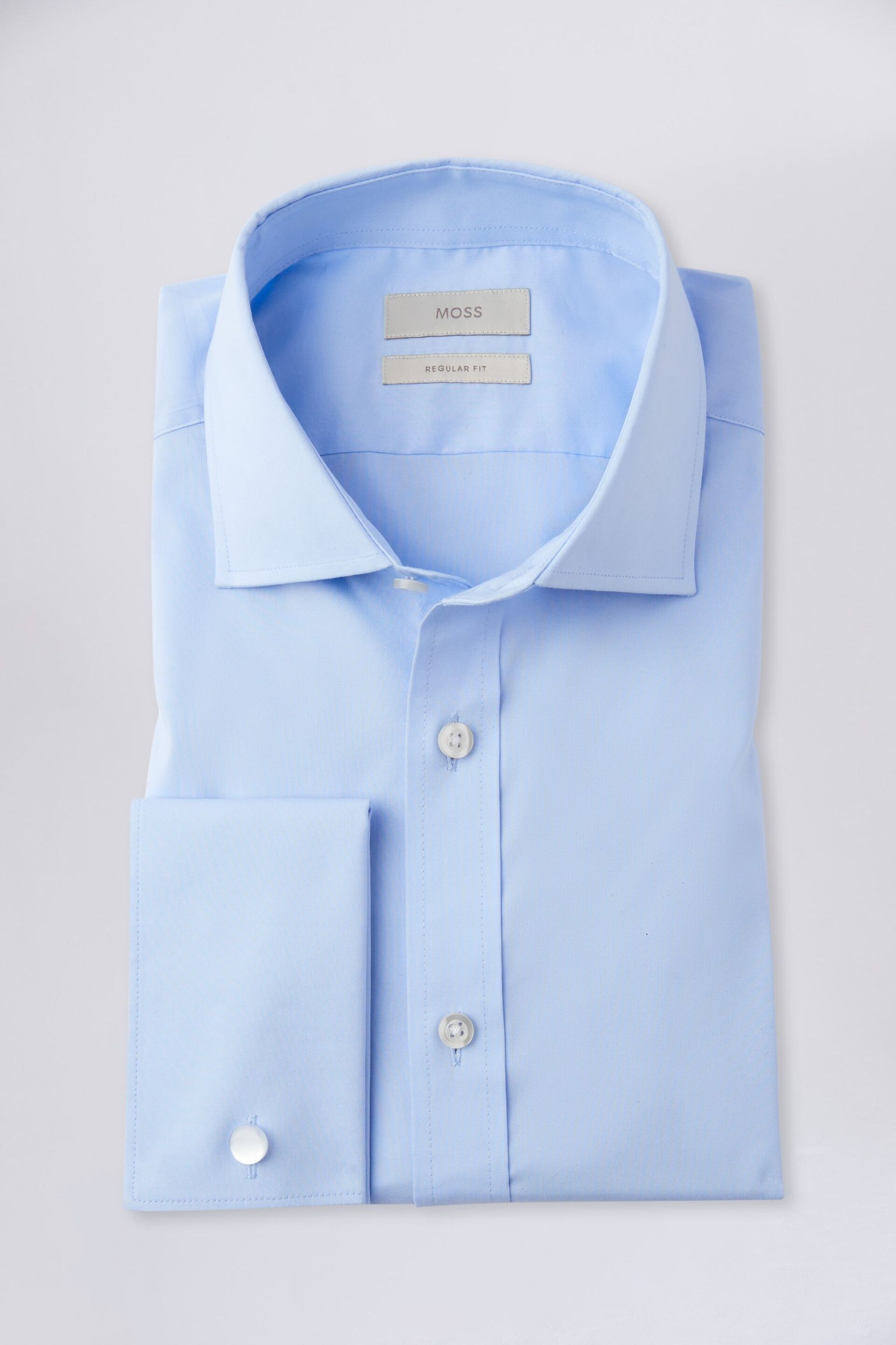 MOSS Blue Double Cuff Stretch Shirt - Image 4 of 4