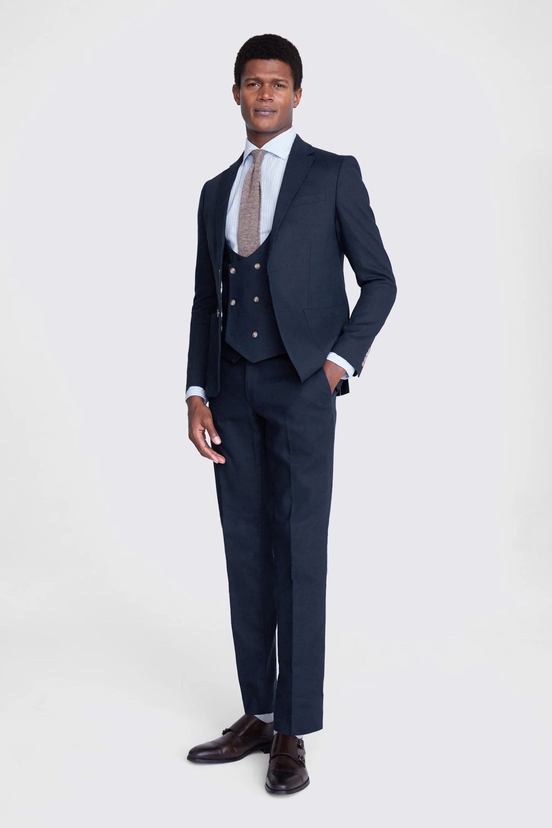 MOSS Blue Slim Fit Matte Linen Jacket - Image 3 of 6