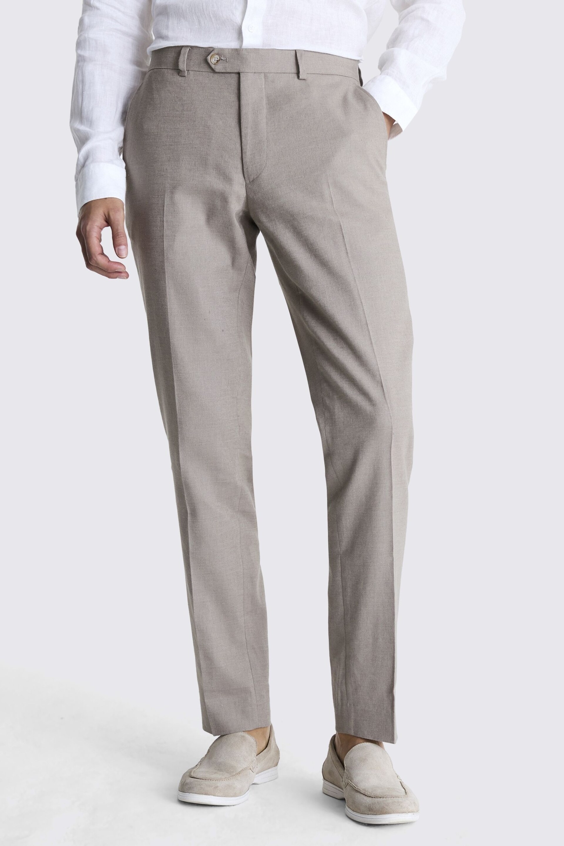 MOSS Taupe Natural Slim Fit Linen Trousers - Image 1 of 3