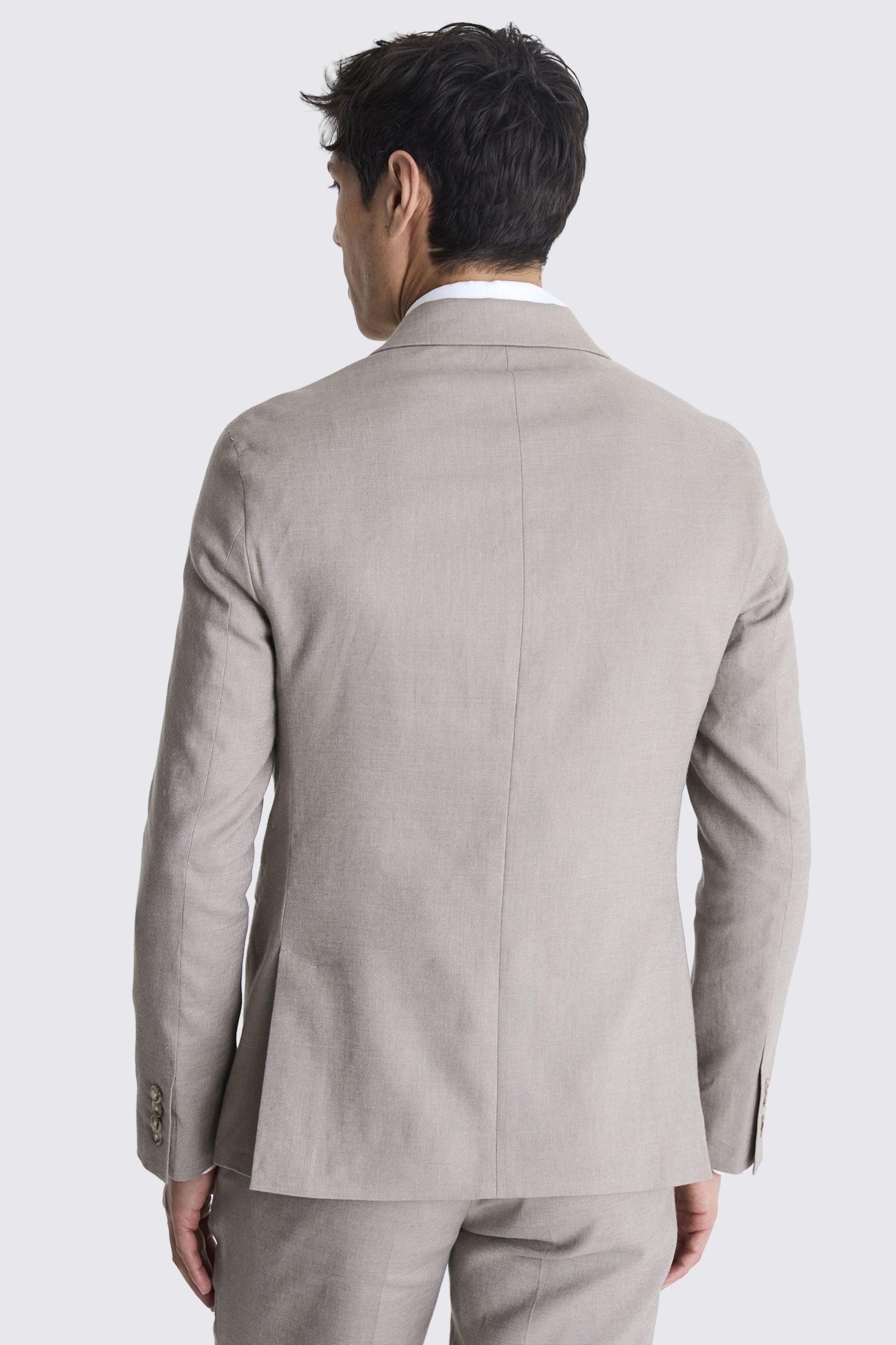 MOSS Slim Fit Taupe Matte Linen Double Breasted Grey Jacket - Image 3 of 5
