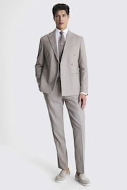 MOSS Slim Fit Taupe Matte Linen Double Breasted Grey Jacket - Image 4 of 5