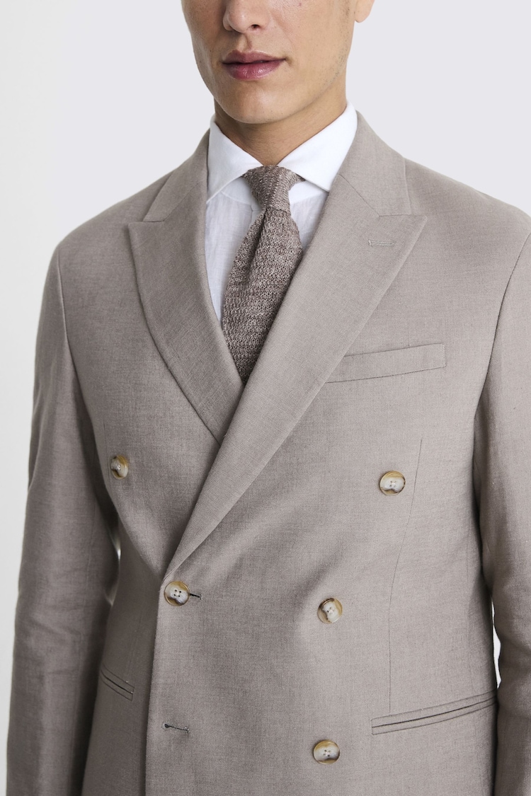 MOSS Taupe Natural Slim Fit Linen Double Breasted Jacket - Image 5 of 5