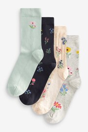 Navy Floral Ankle Socks 4 Pack - Image 1 of 6