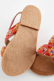 Red Orange Beaded Leather Cross Strap Sandals - Image 4 of 6