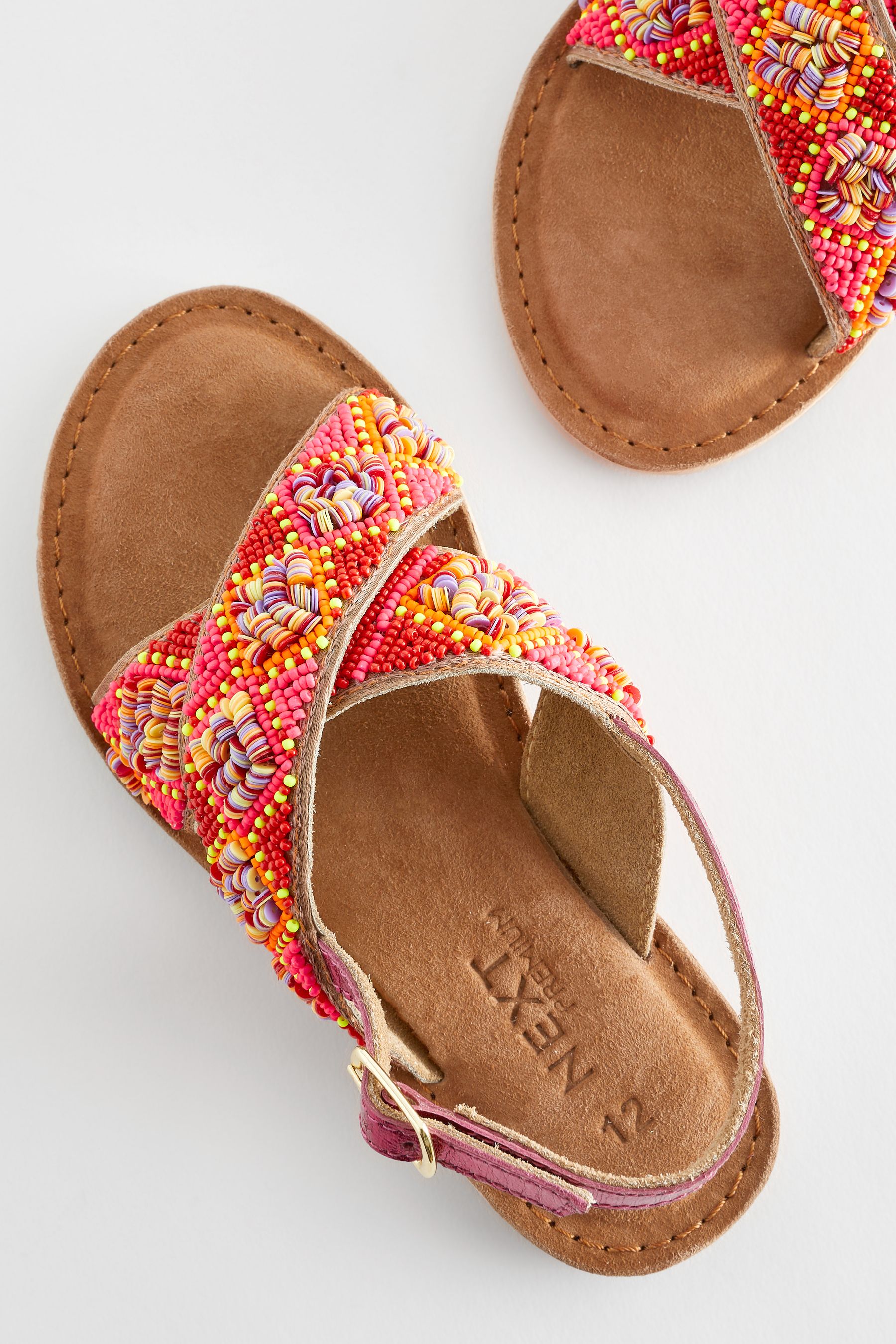 Buy Red Orange Beaded Leather Cross Strap Sandals from Next Luxembourg