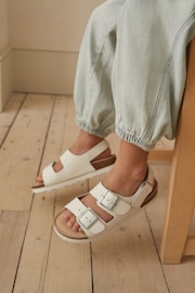 White Leather Standard Fit (F) Two Strap Corkbed Sandals - Image 1 of 9