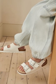 White Leather Standard Fit (F) Two Strap Corkbed Sandals - Image 3 of 9