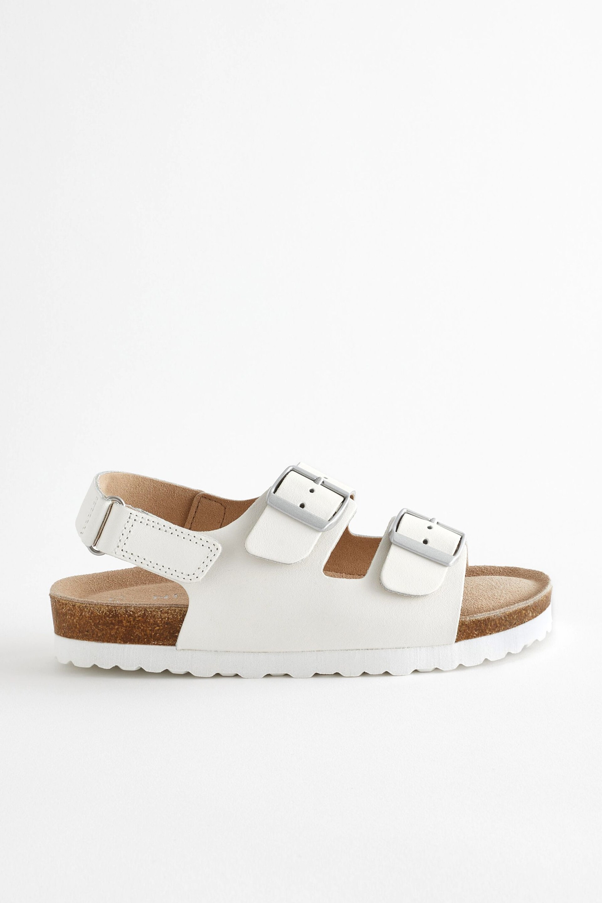 White Leather Standard Fit (F) Two Strap Corkbed Sandals - Image 5 of 9