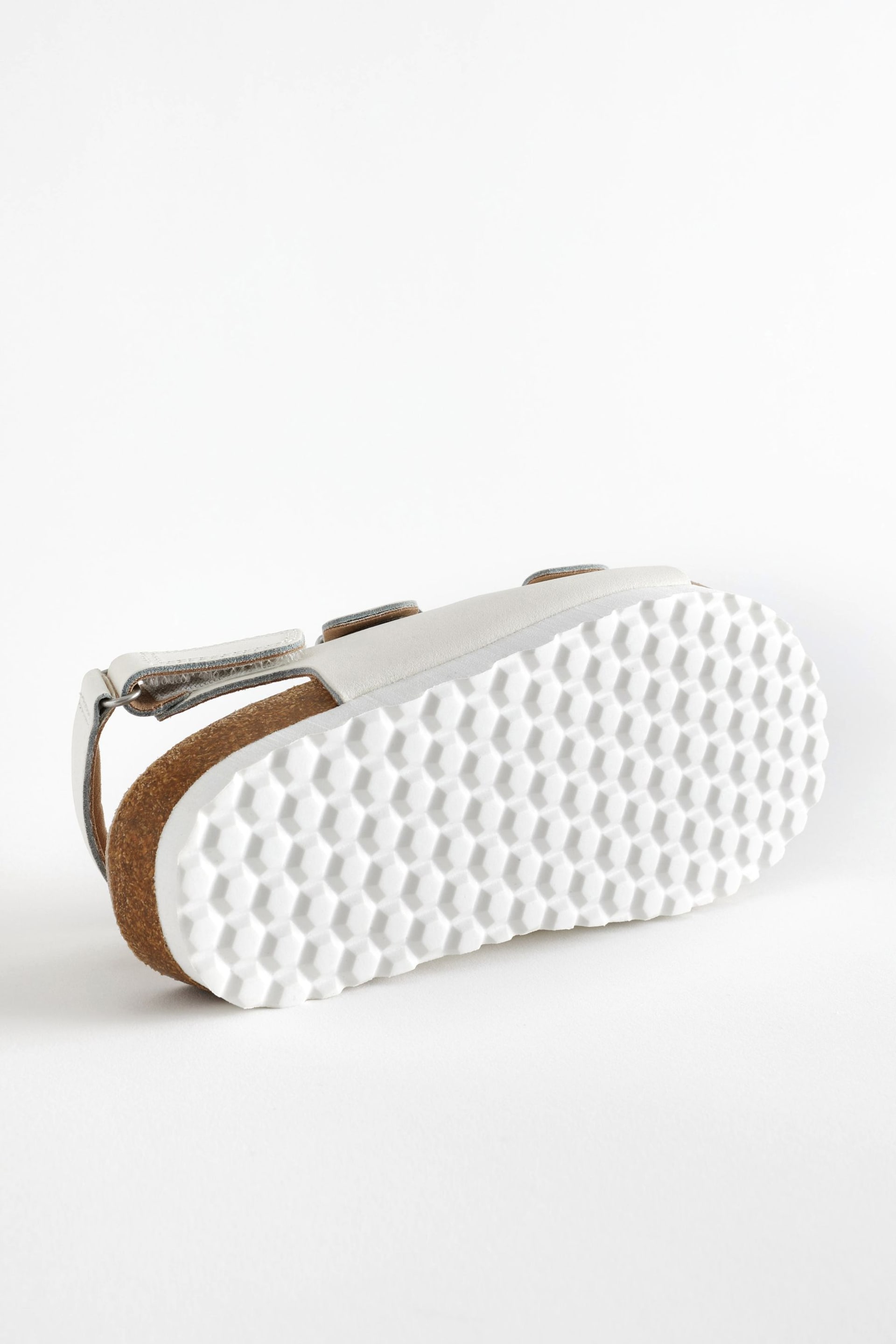 White Leather Standard Fit (F) Two Strap Corkbed Sandals - Image 6 of 9