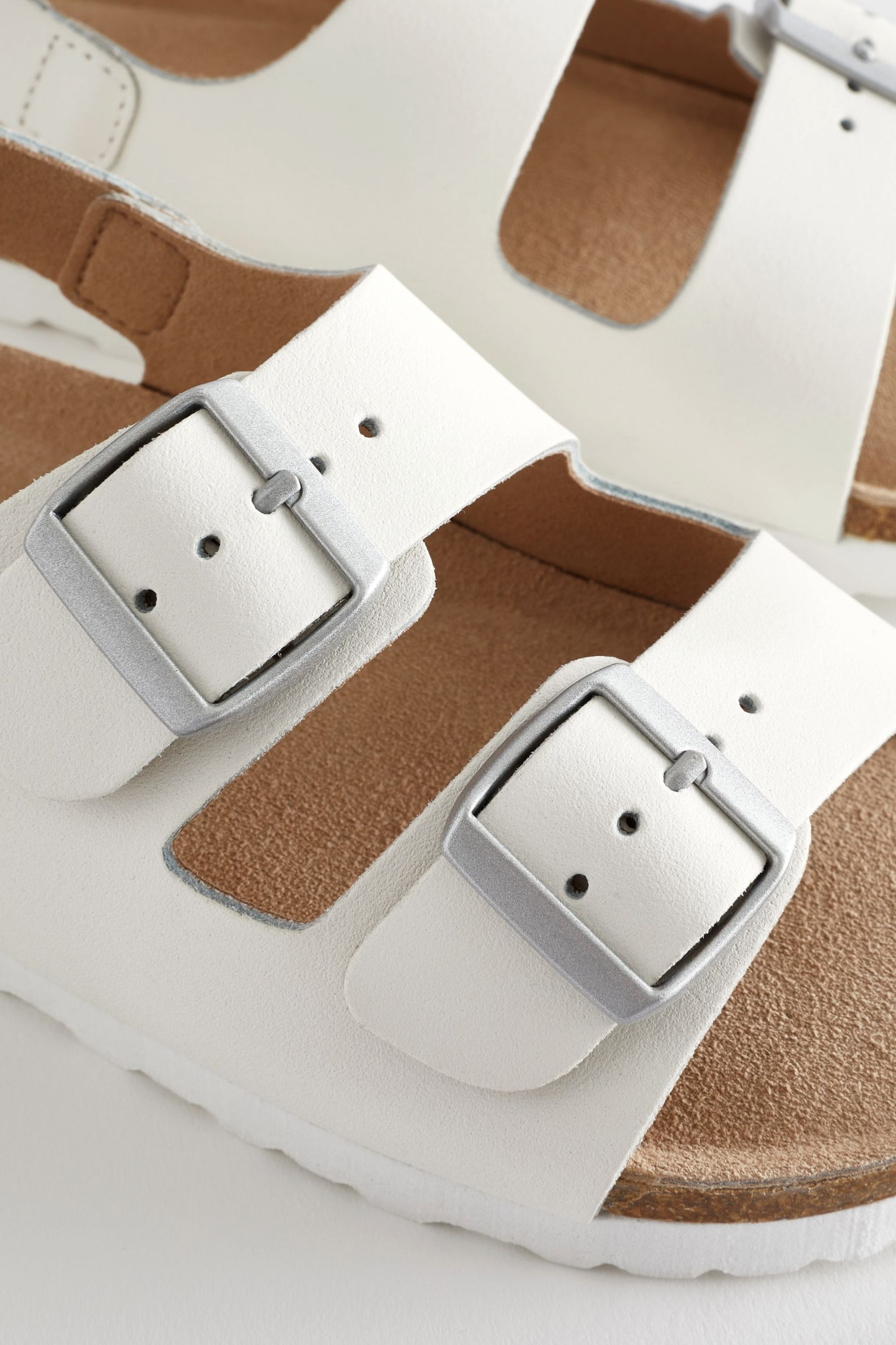 White Leather Standard Fit (F) Two Strap Corkbed Sandals - Image 8 of 9