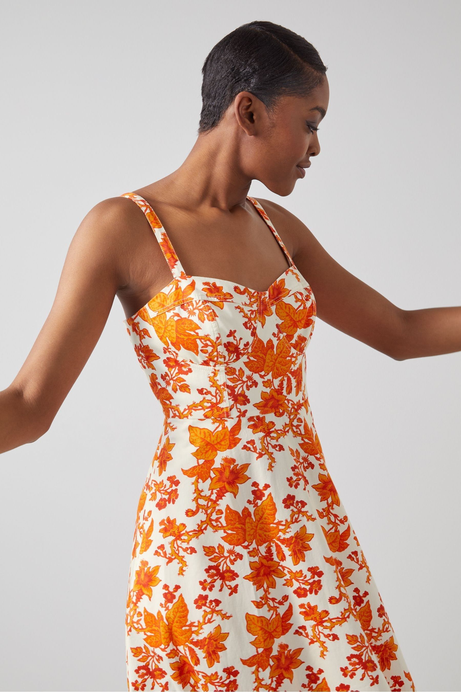Buy LK Bennett Cream Lucy Vine Leaf Print Cotton Sun Dress from Next Luxembourg