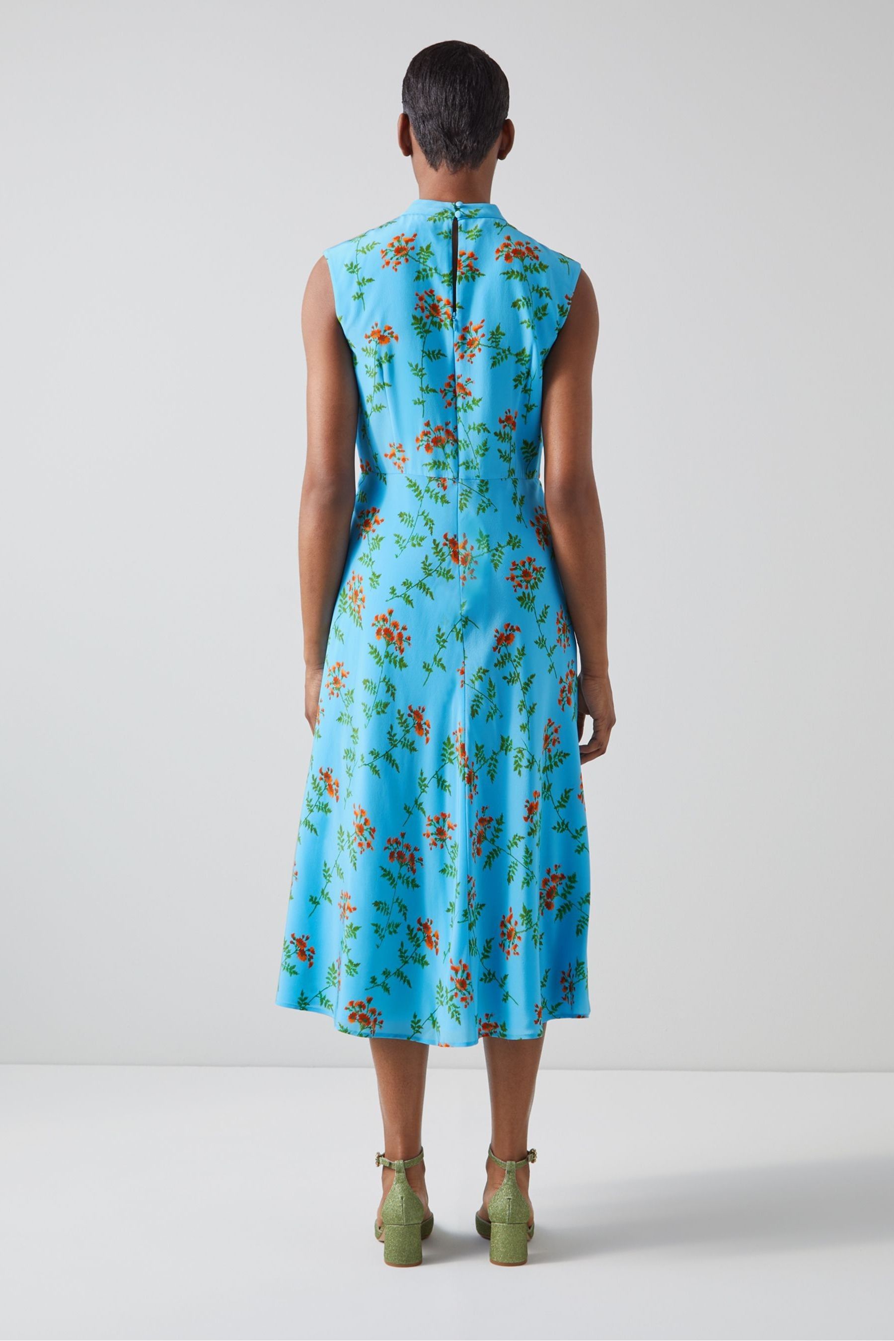 Buy LK Bennett Blue Vali Valerian Floral Print Tie Neck Silk Dress from Next Luxembourg