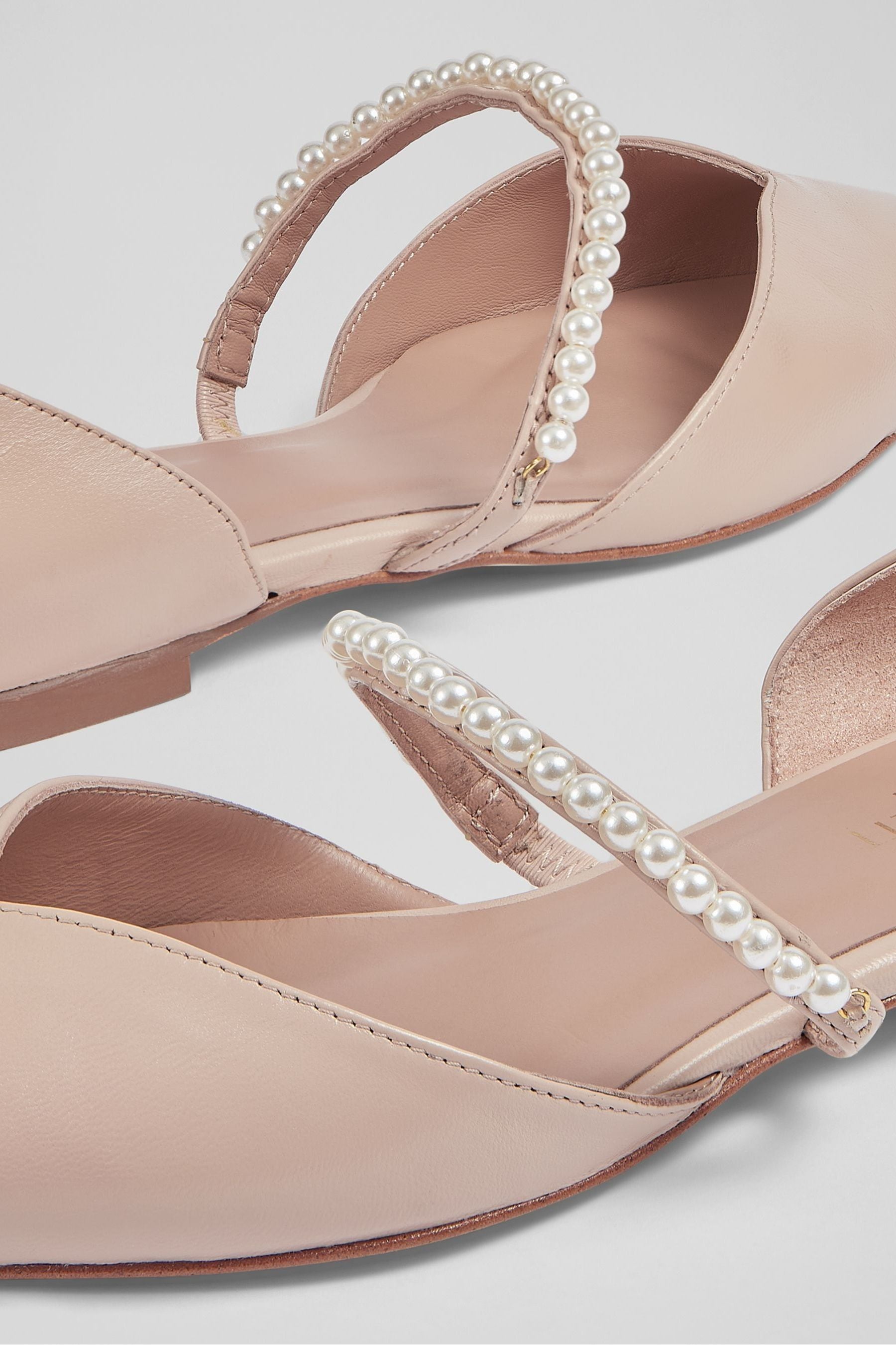 Buy LK Bennett Natural Ida Leather Pearl Trim Mary Jane Flats from Next Luxembourg