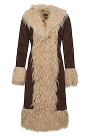 Superdry Dark Brown Faux Fur Lined Longline Afghan Coat - Image 6 of 8