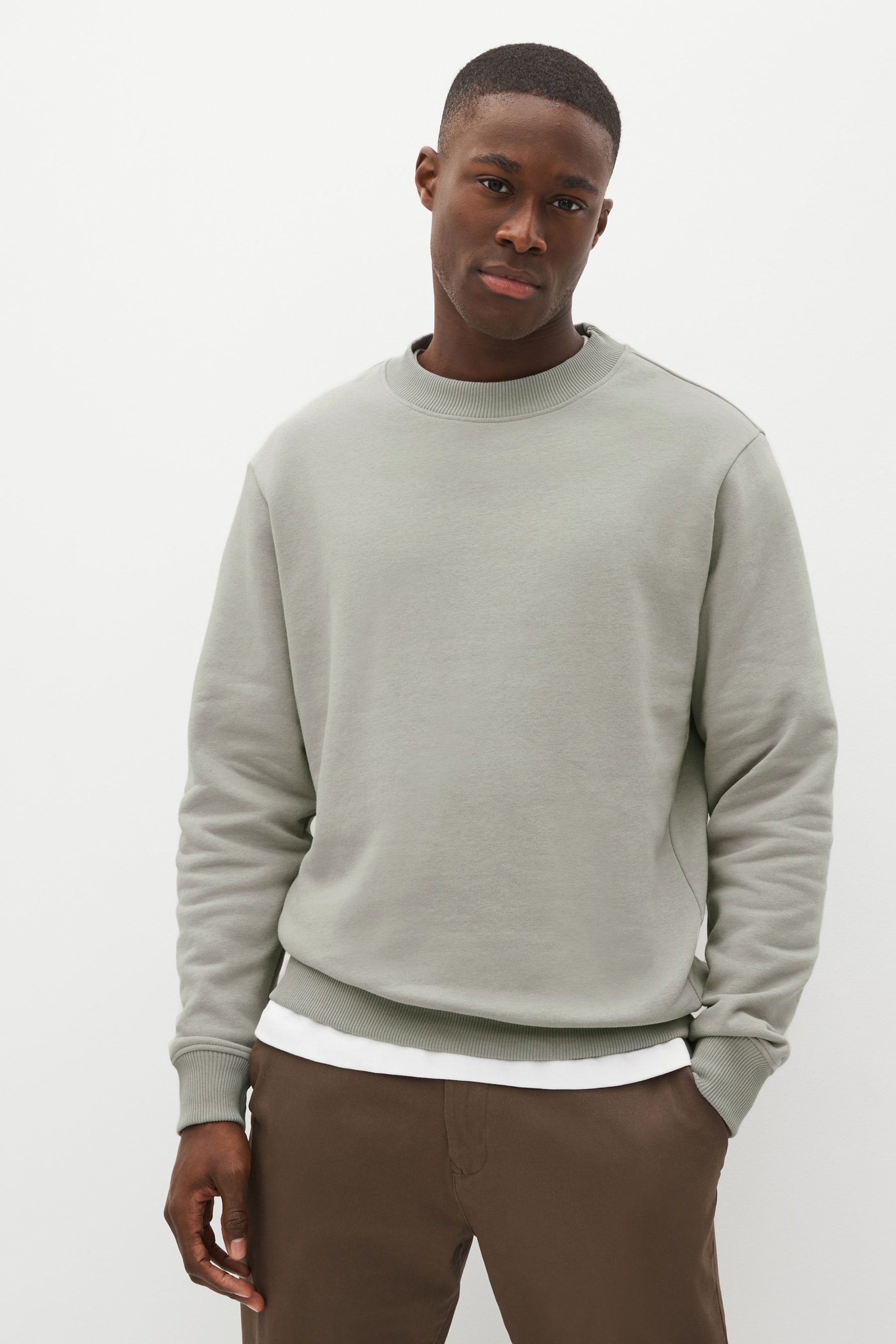 Light Grey Regular Fit Jersey Cotton Rich Crew Sweatshirt - Image 1 of 7