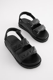 Black Leather Quilted Two Strap  Sandals - Image 2 of 7