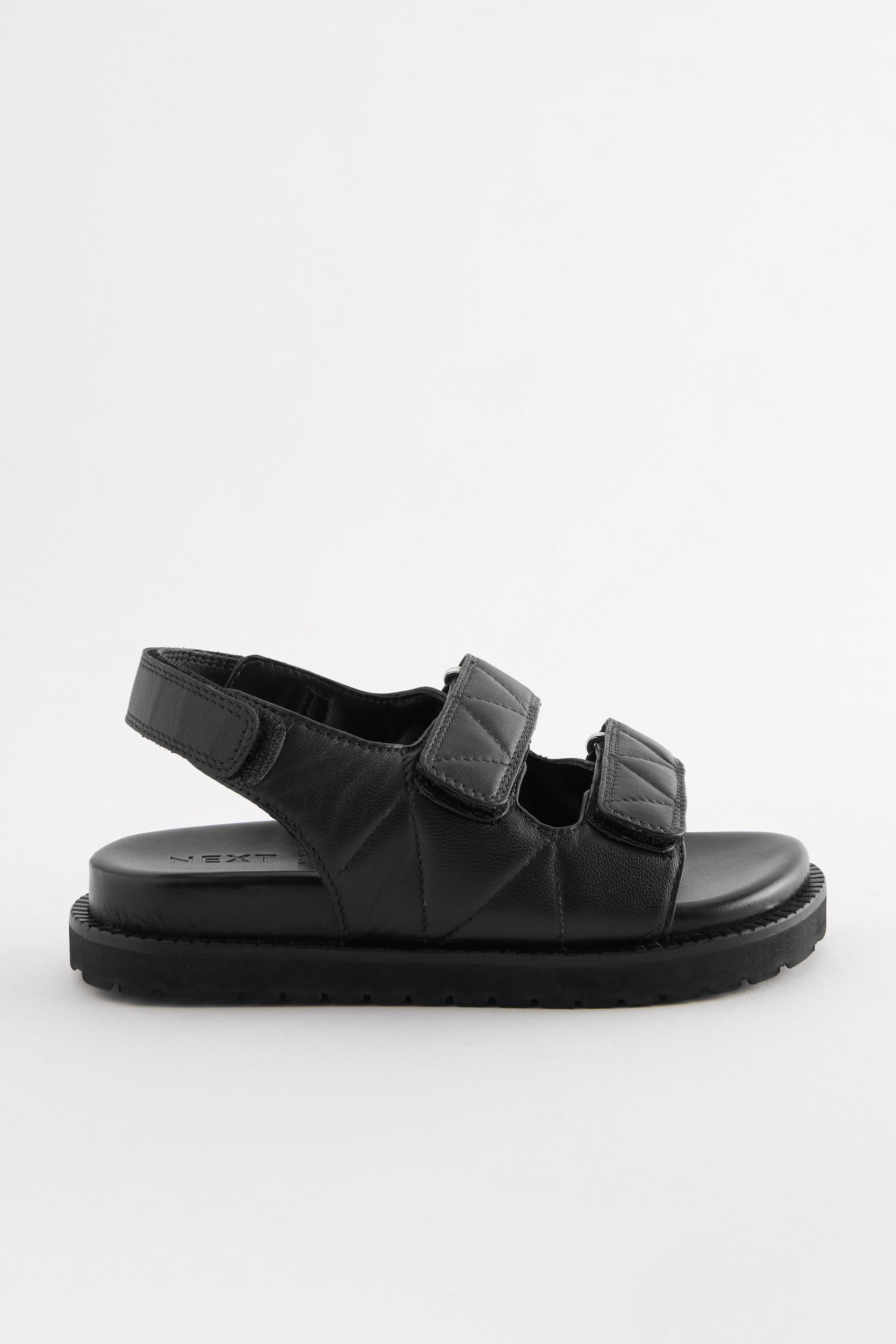 Black Leather Quilted Two Strap Sandals