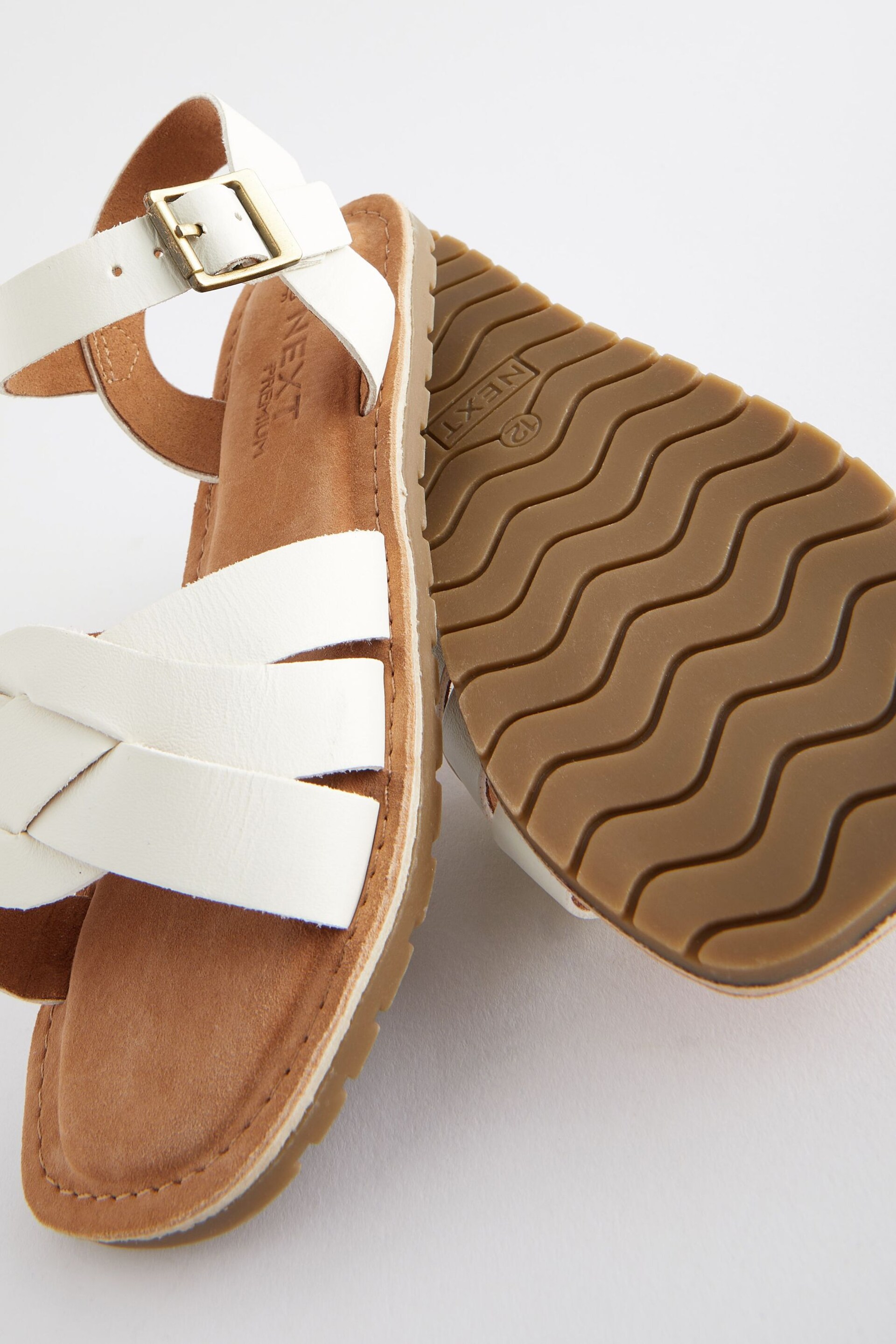 White Wide Fit (G) Leather Woven Sandals - Image 4 of 5