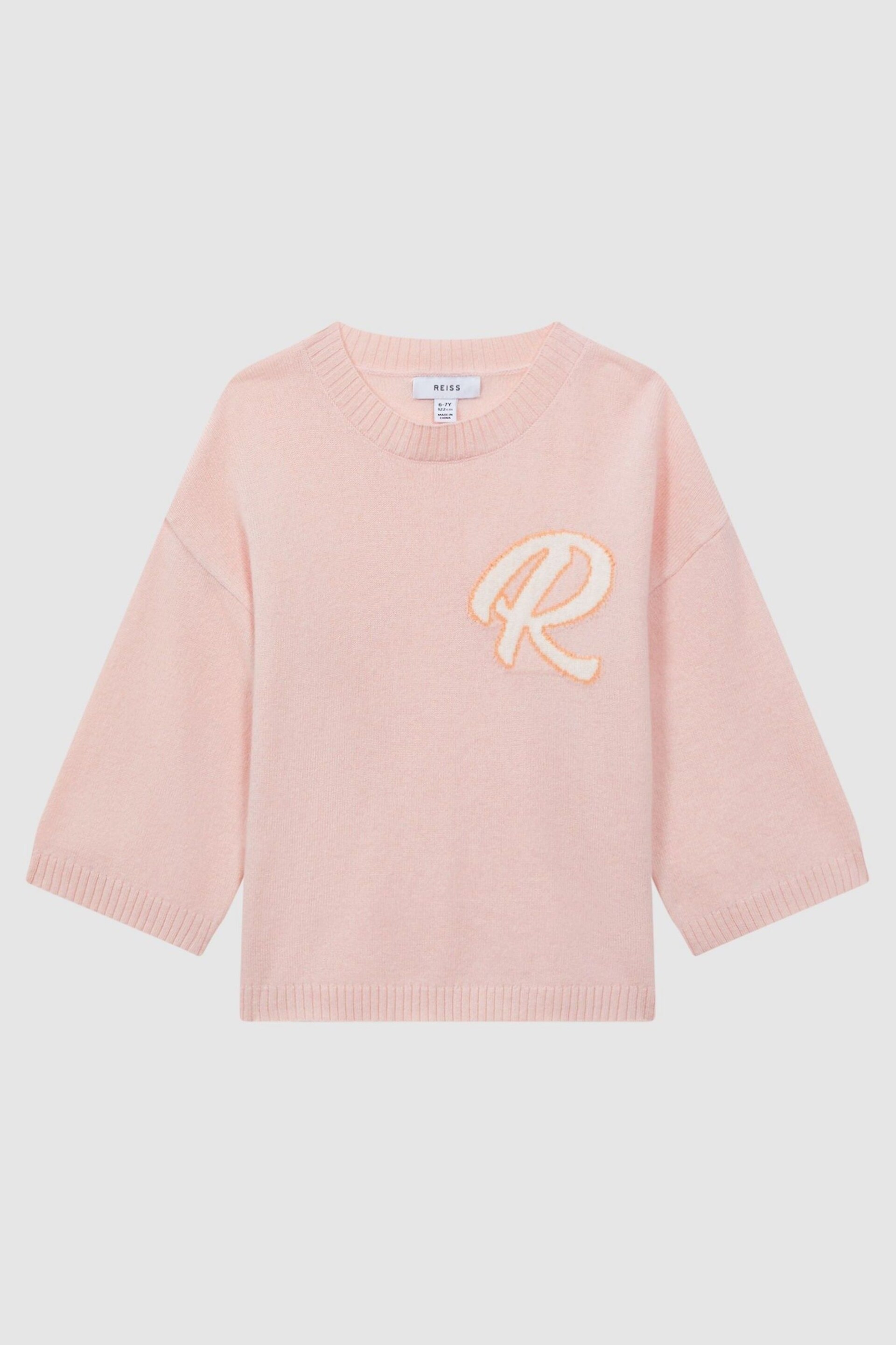 Reiss Pink Afi Senior Wool Blend Motif Jumper - Image 2 of 6