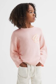 Reiss Pink Afi Senior Wool Blend Motif Jumper - Image 3 of 6