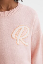 Reiss Pink Afi Senior Wool Blend Motif Jumper - Image 4 of 6