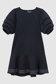 Reiss Navy Clea Senior Jersey Puff Sleeve Mini Dress - Image 2 of 7