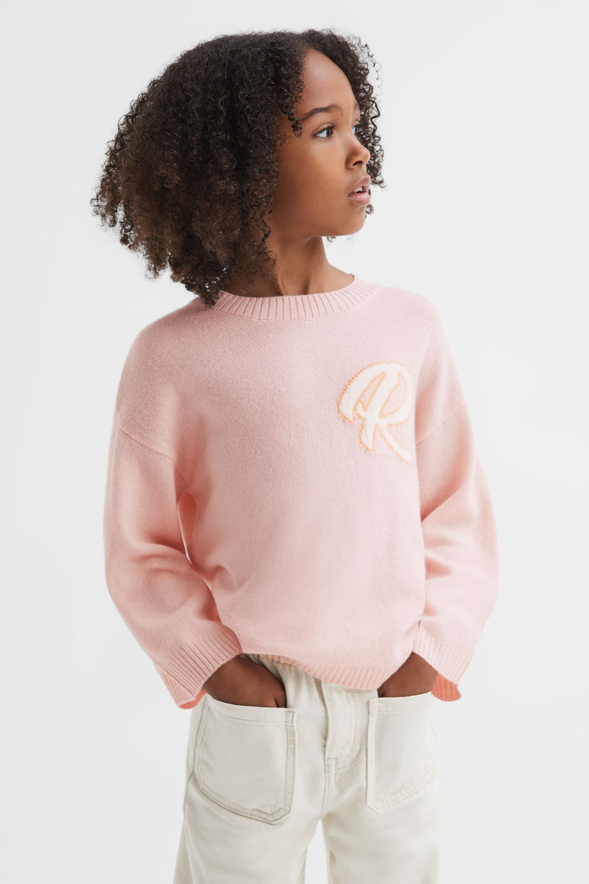 Reiss Pink Afi Junior Wool Blend Motif Jumper - Image 1 of 6
