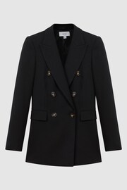 Reiss Black Lana Petite Tailored Textured Wool Blend Double Breasted Blazer - Image 2 of 6