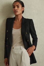 Reiss Black Lana Petite Tailored Textured Wool Blend Double Breasted Blazer - Image 3 of 6