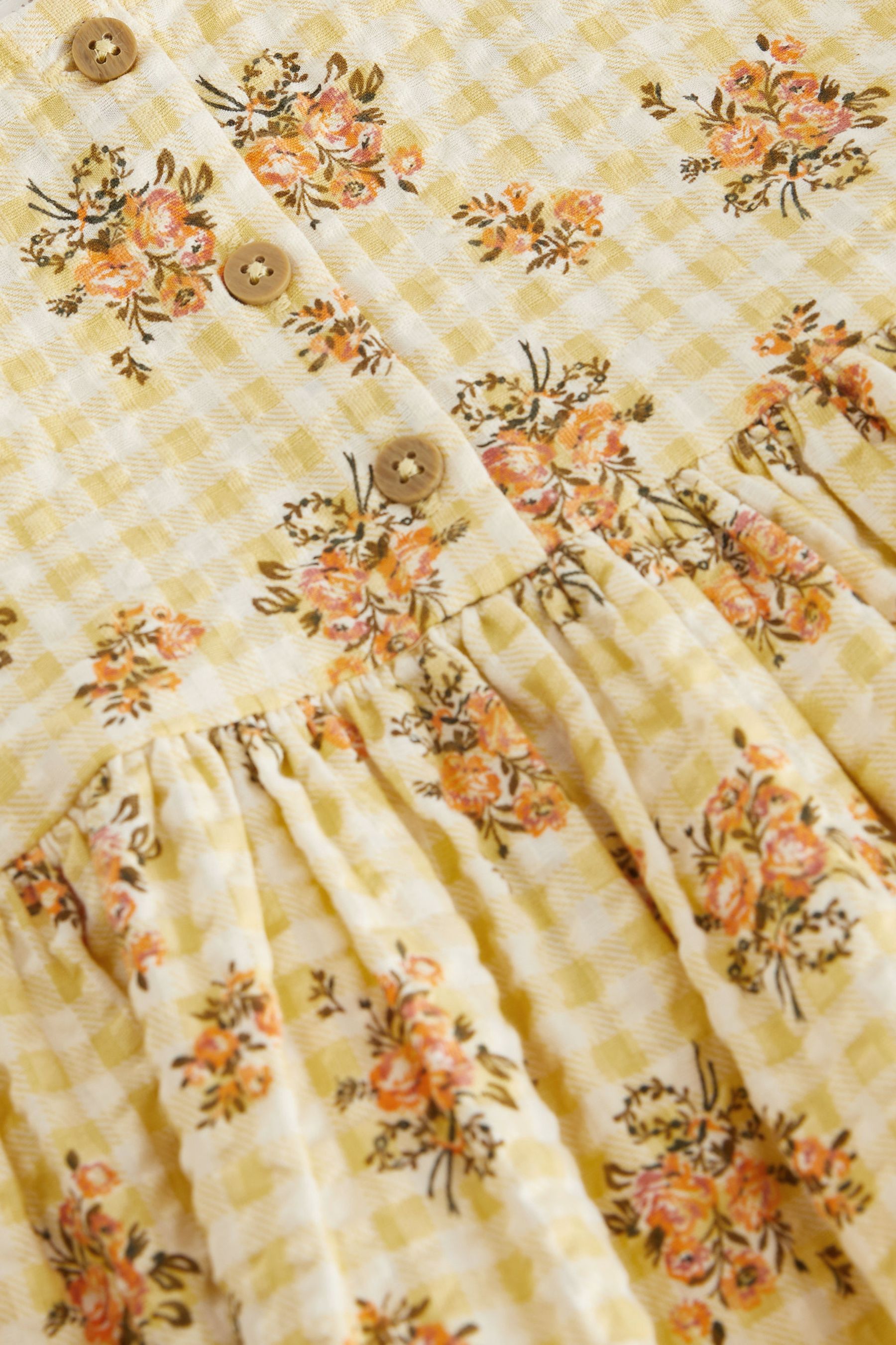Buy Yellow Floral Gingham Relaxed Cotton Dress 3mths 8yrs from Next Luxembourg