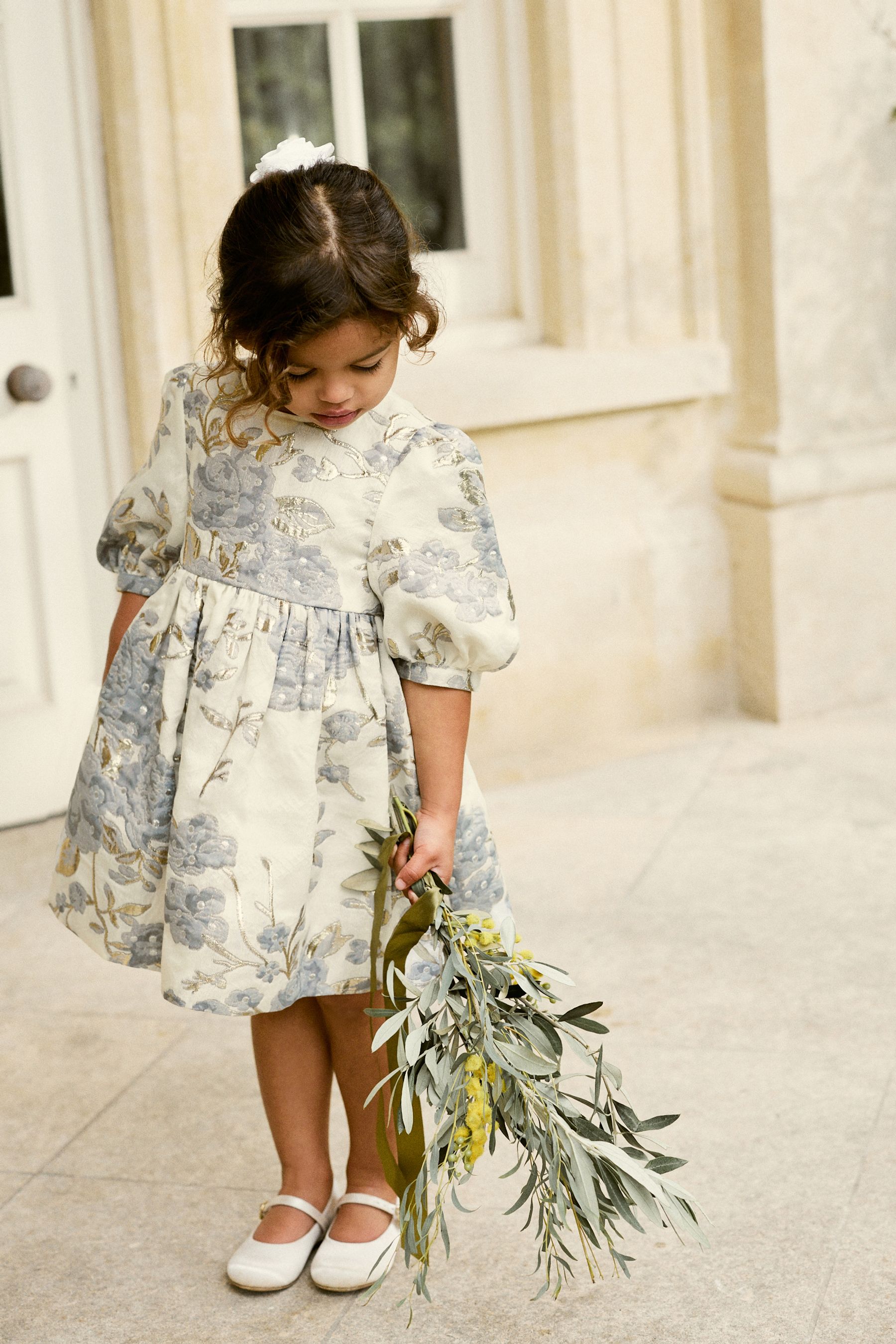 Buy Gold Silver Grey Floral Jacquard Prom Dress 12mths 10yrs from Next Luxembourg